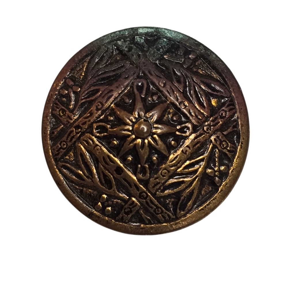 Vintage Brass Flower Button Ornate Botanical Cottagecore Wheat Button